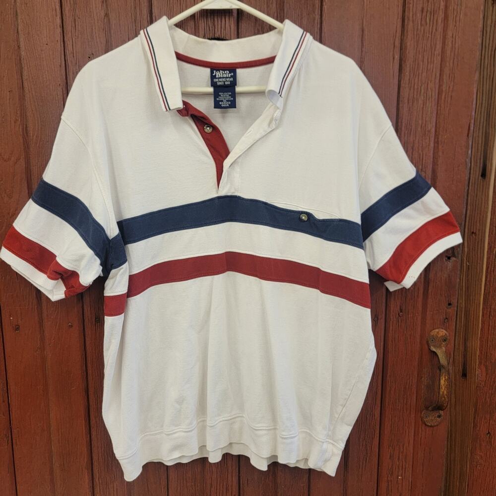 RARE John Blair Polo Fine Men's Wear SInce 1910 - 100% Cotton Red White Blue XL